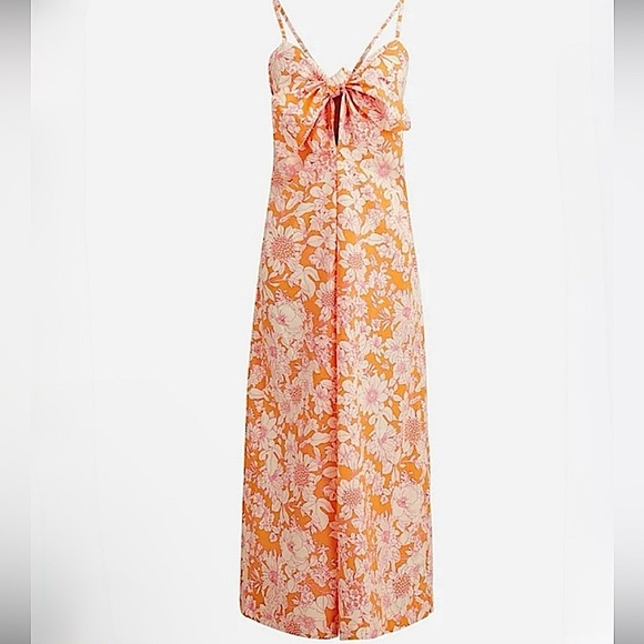 J. Crew Dresses & Skirts - J crew Tie-front Strappy cotton poplin midi dress in orange floral size Medium